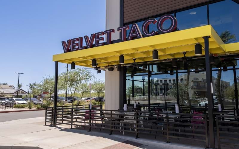 exterior of velvet taco restaurant located in pv mall near olivine