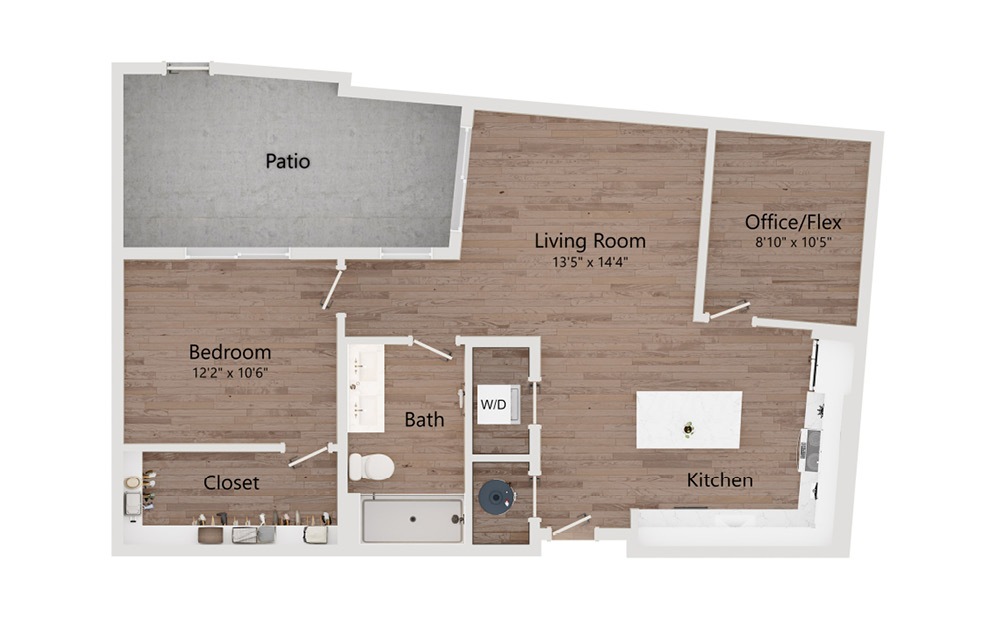 A10 - 1 bedroom floorplan layout with 1 bathroom and 835 square feet