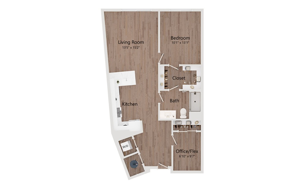 A11 - 1 bedroom floorplan layout with 1 bathroom and 740 square feet