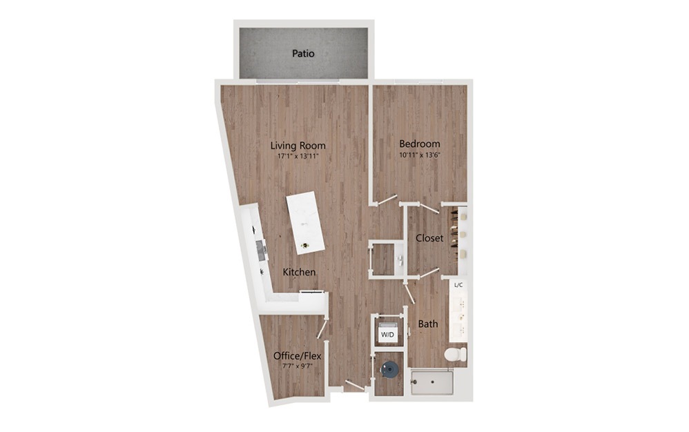 A12 - 1 bedroom floorplan layout with 1 bathroom and 914 square feet