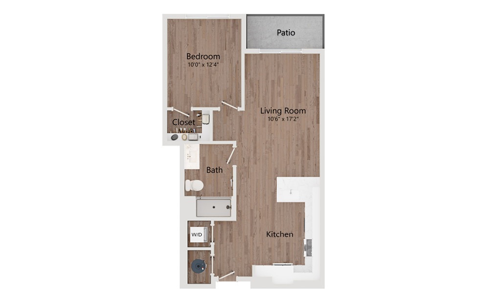 A15 - 1 bedroom floorplan layout with 1 bathroom and 676 square feet