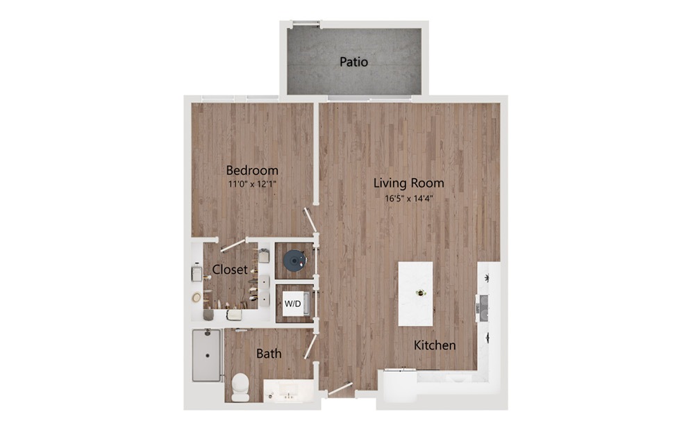 A1 - 1 bedroom floorplan layout with 1 bathroom and 629 - 797 square feet