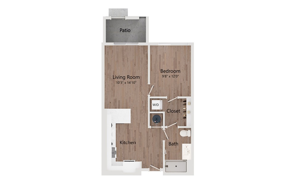 A2 - 1 bedroom floorplan layout with 1 bathroom and 648 - 658 square feet