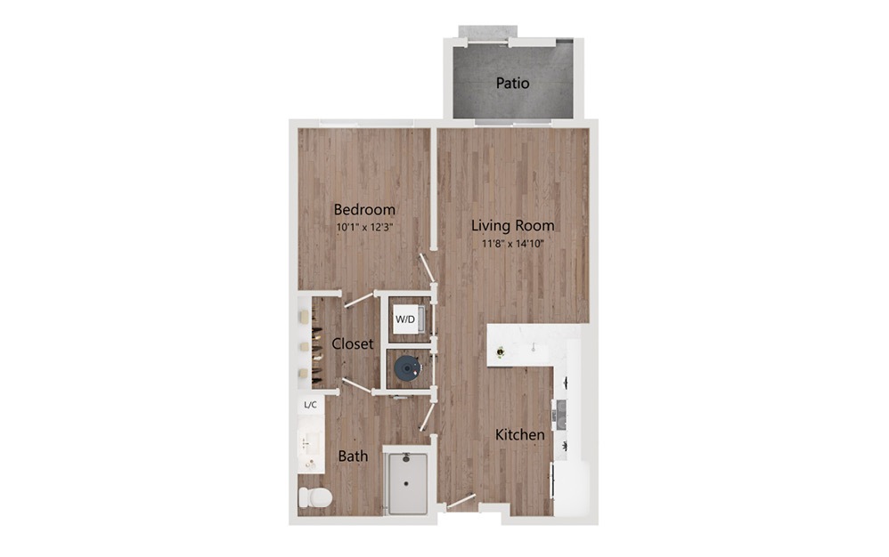 A4 - 1 bedroom floorplan layout with 1 bathroom and 710 - 729 square feet