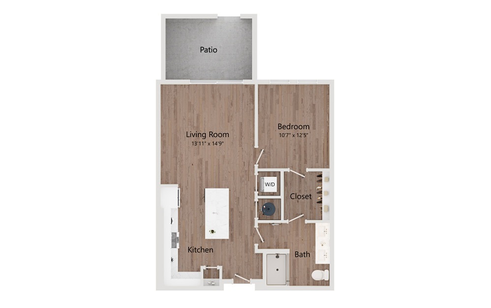 A5 - 1 bedroom floorplan layout with 1 bathroom and 735 - 809 square feet