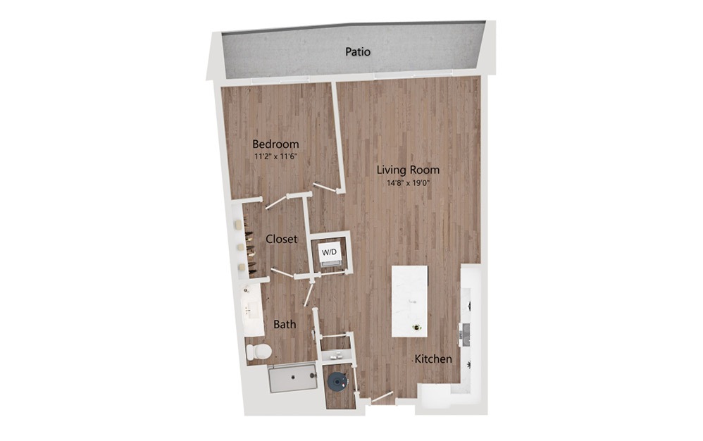 A8 - 1 bedroom floorplan layout with 1 bathroom and 825 square feet