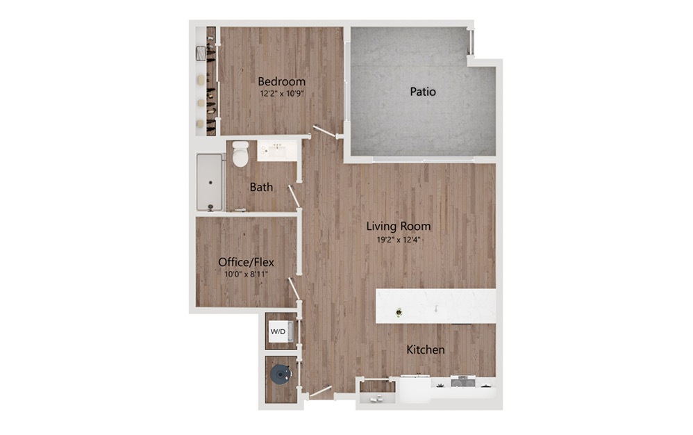 A9 - 1 bedroom floorplan layout with 1 bathroom and 830 square feet