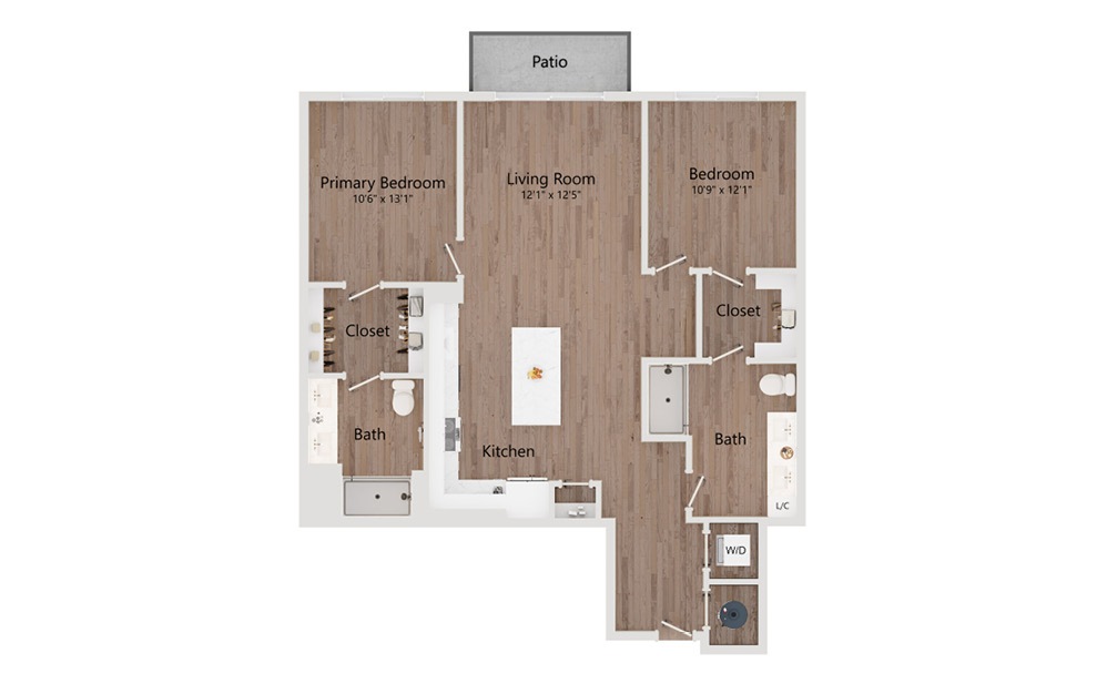 B3 - 2 bedroom floorplan layout with 2 bathrooms and 1144 square feet
