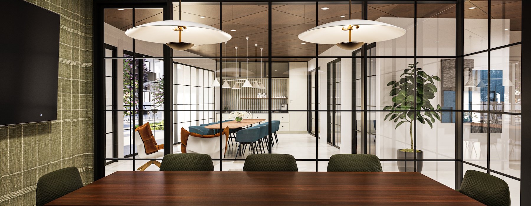 a room with a table and chairs