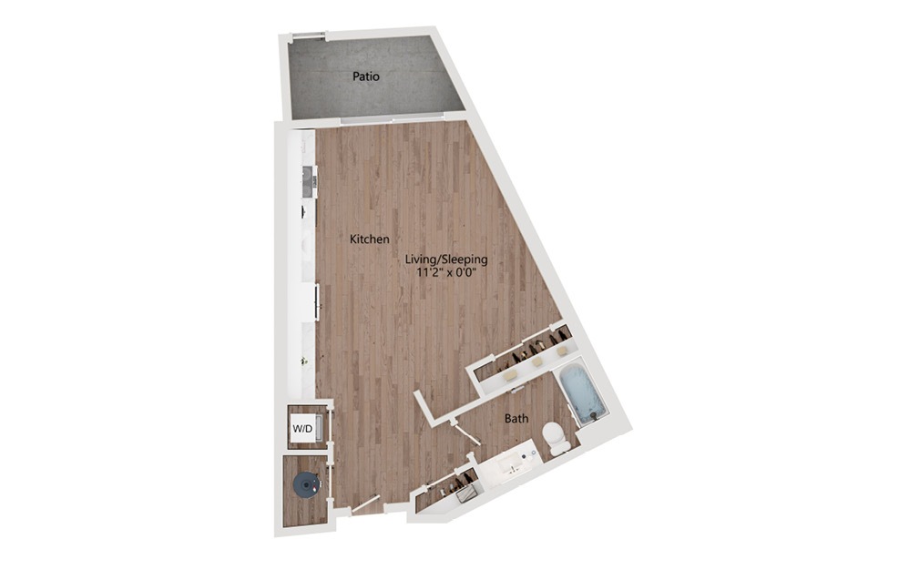 S2 - Studio floorplan layout with 1 bathroom and 572 square feet