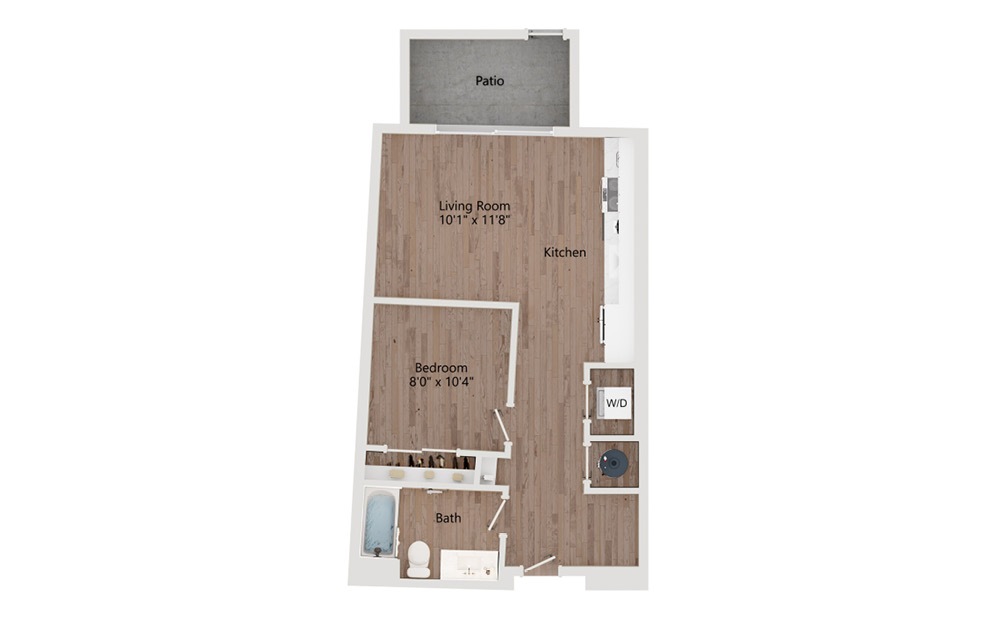 S3 - Studio floorplan layout with 1 bathroom and 574 square feet